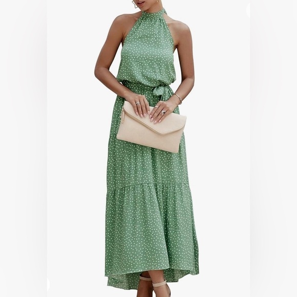 pretty garden Dresses & Skirts - PRETTYGARDEN Halter Neck Sleeveless Maxi Dress tiered Sundress, polka dot, sz S
